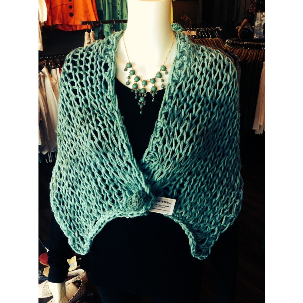 Handmade Knit Shawl - Turquoise